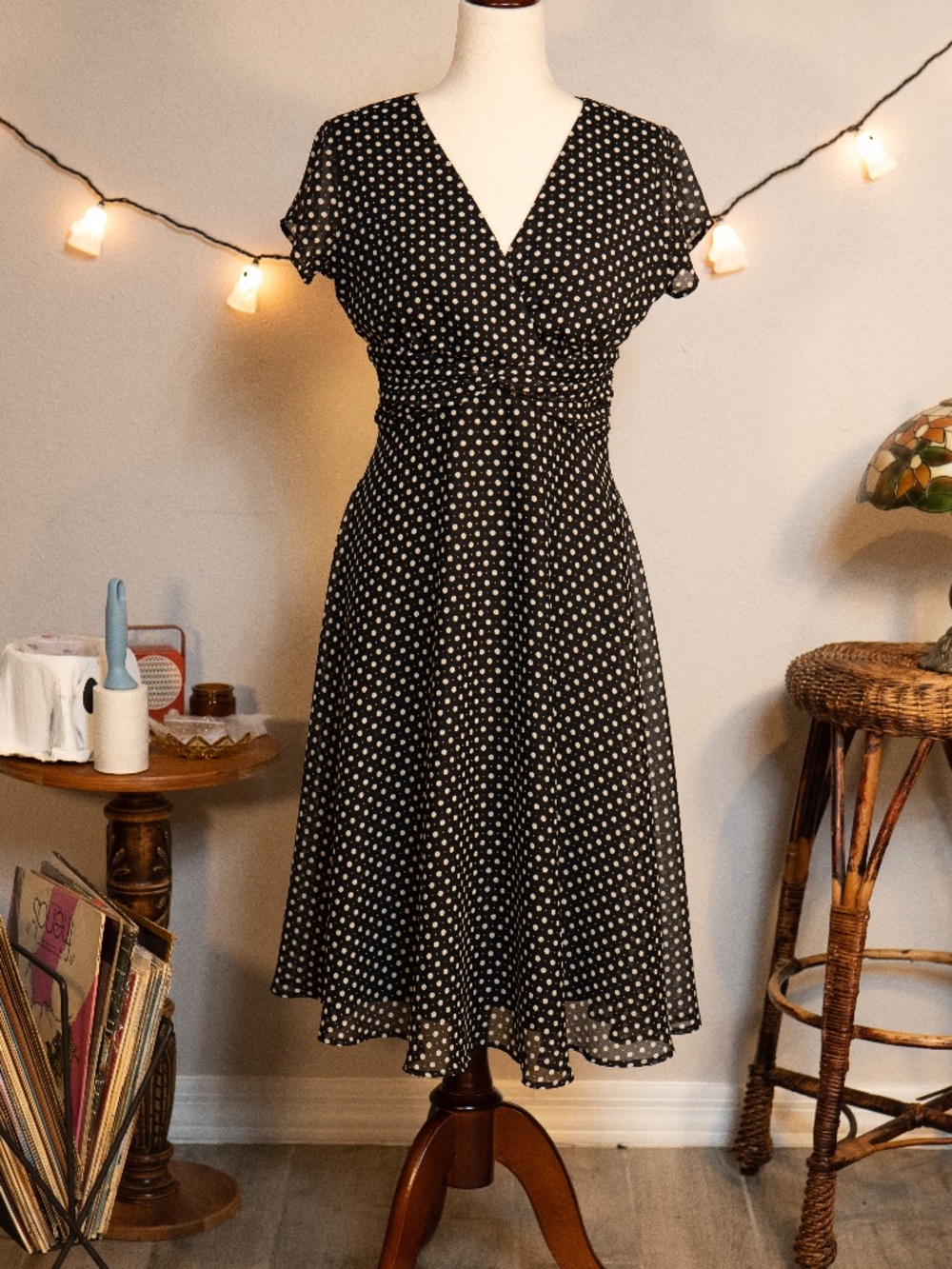 Coldwater Creek polka dot dress empire waist A line 40's inspired
